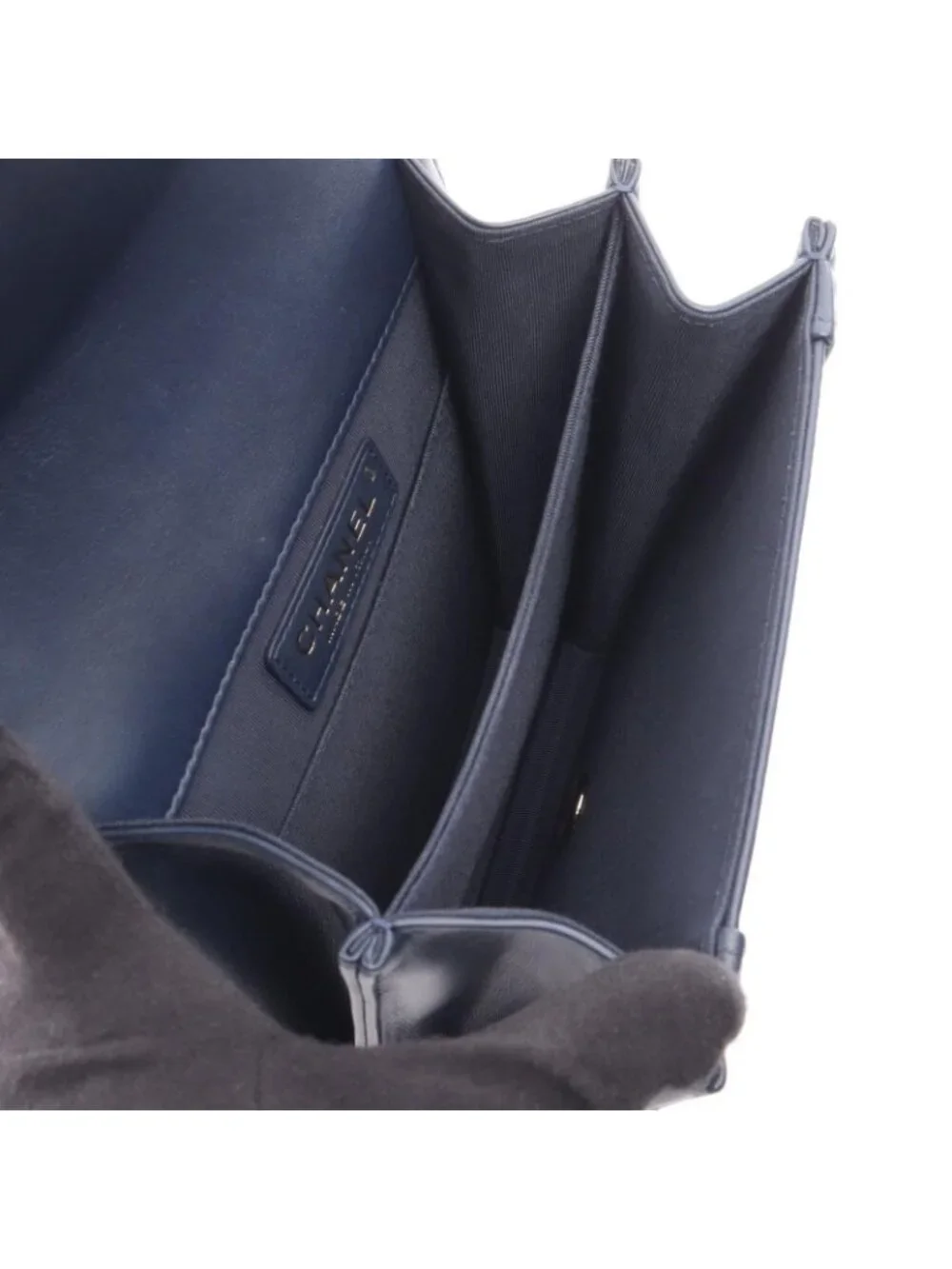 Chanel Shoulder Bag Boy North South Border Gold Navy Lambskin Chain